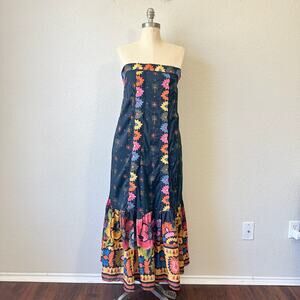 FARM RIO ANTHROPOLOGIE Strapless Maxi Dress Embroidered Folklore Boho